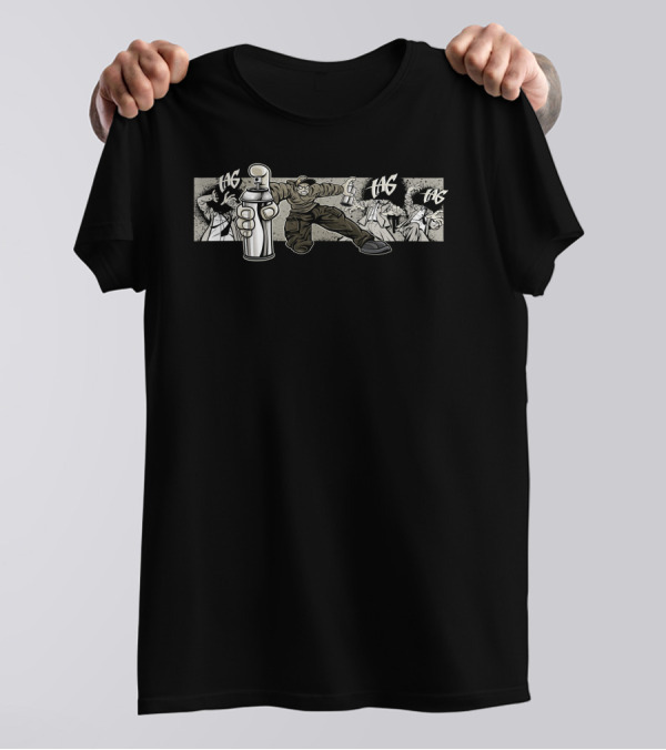 Tag Graffiti Man Comic Spray Can Action T-Shirt