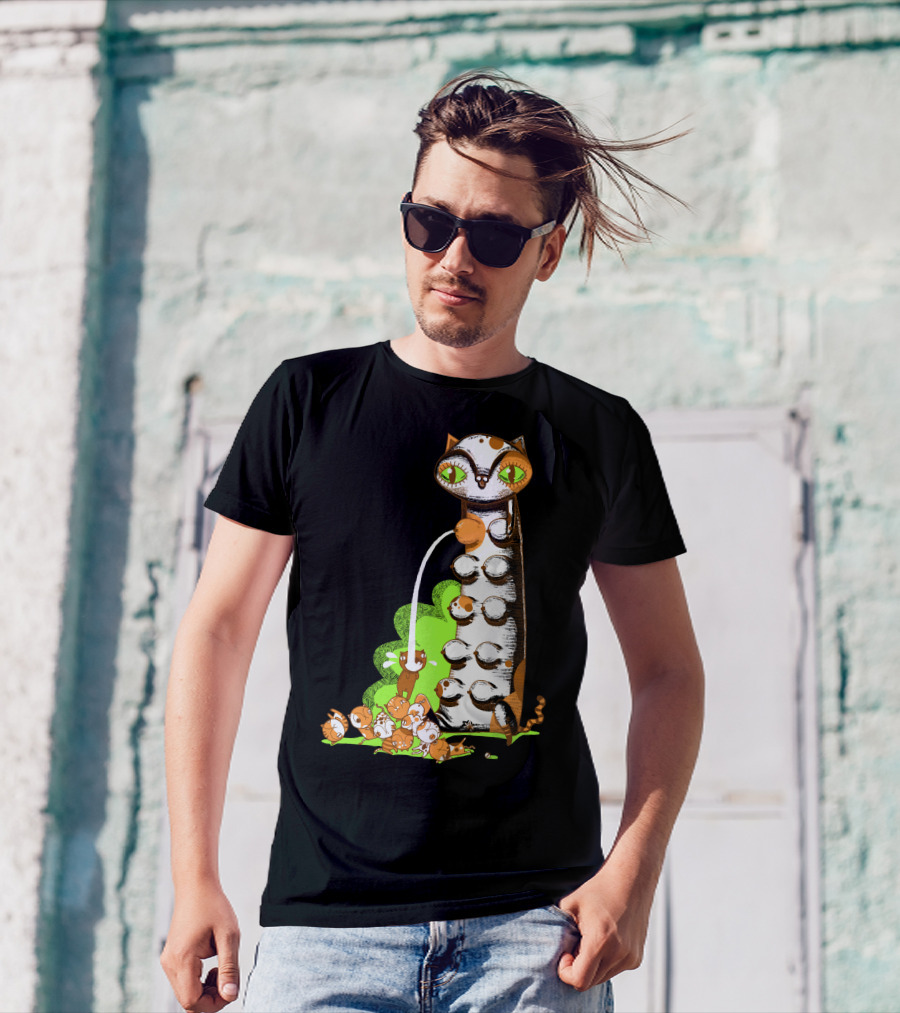 Greedy Kitten With Playful Cats And Green Highlights T-Shirt