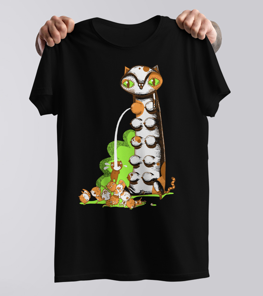 Greedy Kitten With Playful Cats And Green Highlights T-Shirt