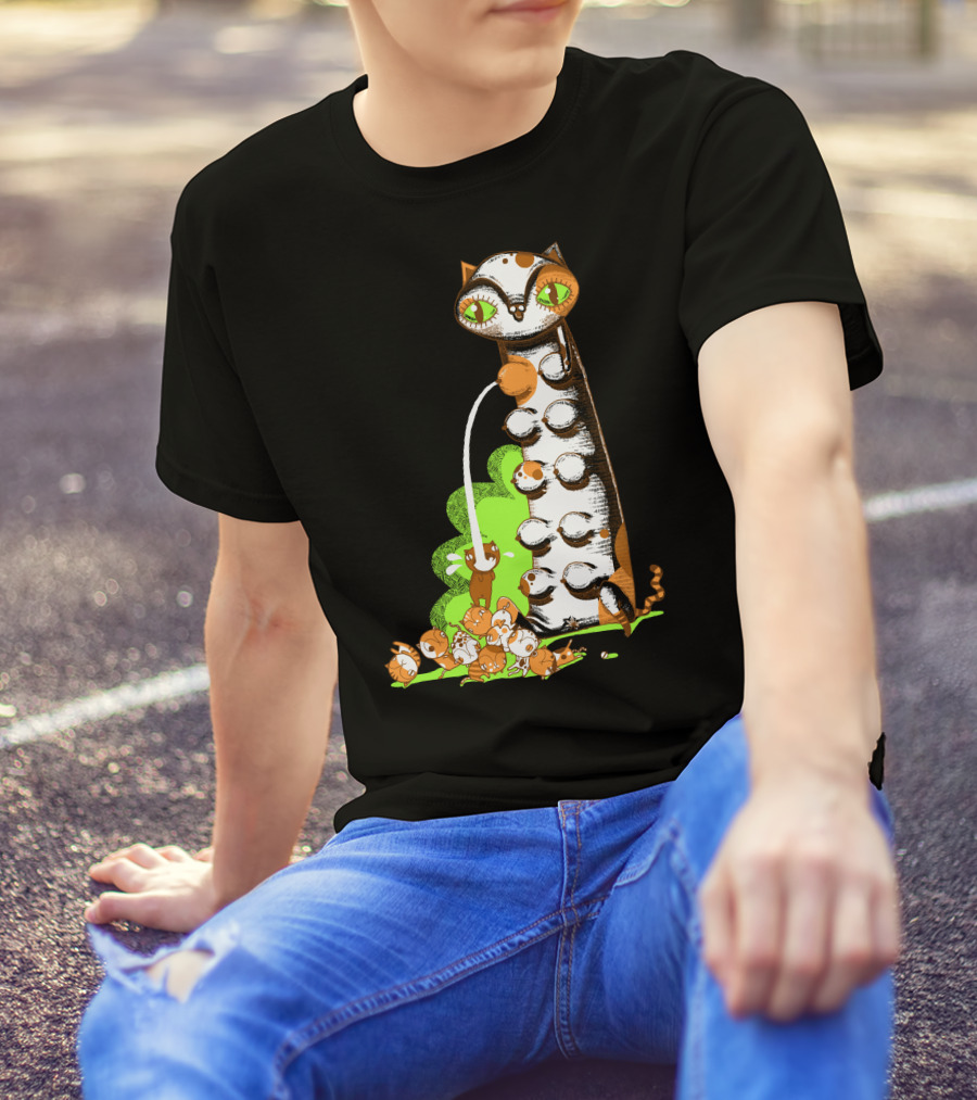 Greedy Kitten With Playful Cats And Green Highlights T-Shirt