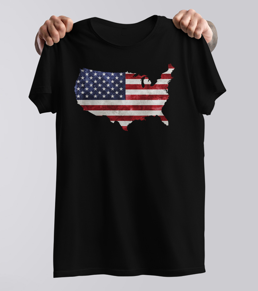 Grunge Bless America Patriotic USA Flag Map T-Shirt