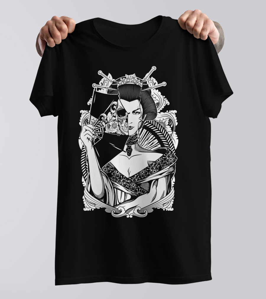 Half Dead Geisha Skeleton Mask Art Japan T-Shirt