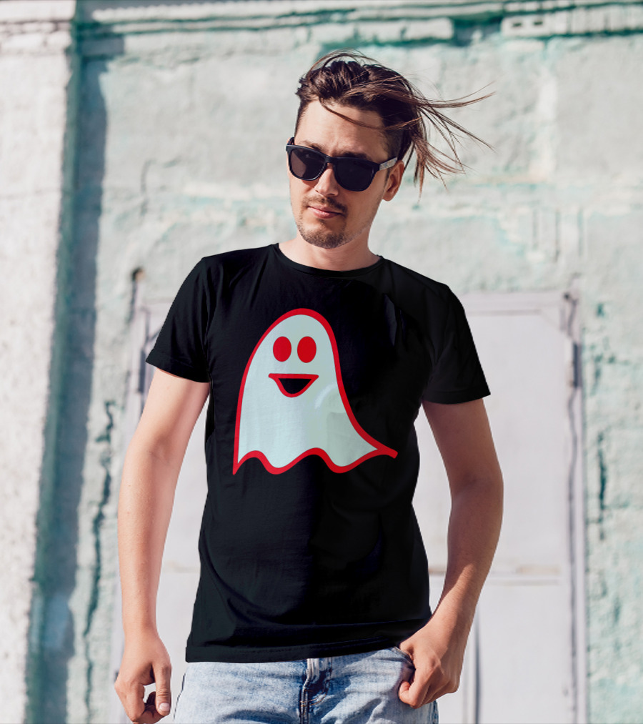 Happy Ghost Smiling With Red Outline T-Shirt