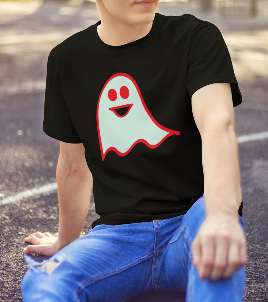 Happy Ghost Smiling With Red Outline T-Shirt