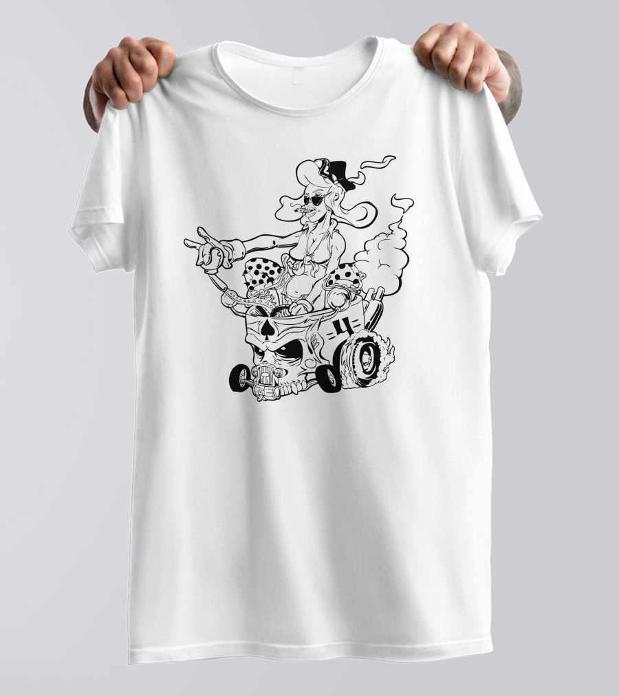 Head Bangin Skull Rider With Mushroom Helmet And Flames T-Shirt