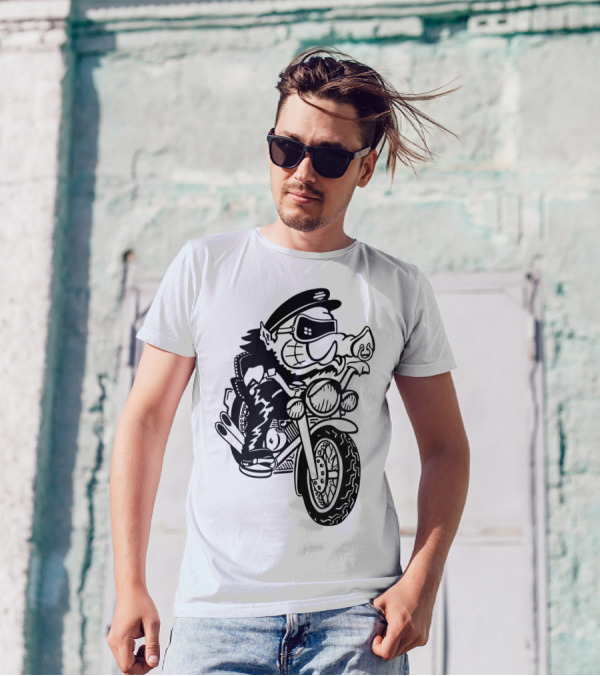 Hog Wheel Head Biker Cartoon Motorcycle Rider T-Shirt