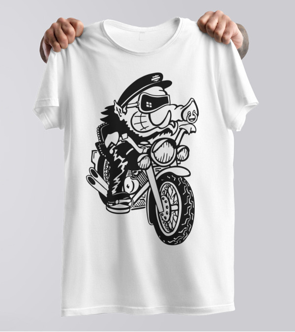 Hog Wheel Head Biker Cartoon Motorcycle Rider T-Shirt