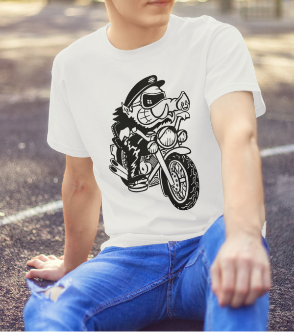 Hog Wheel Head Biker Cartoon Motorcycle Rider T-Shirt