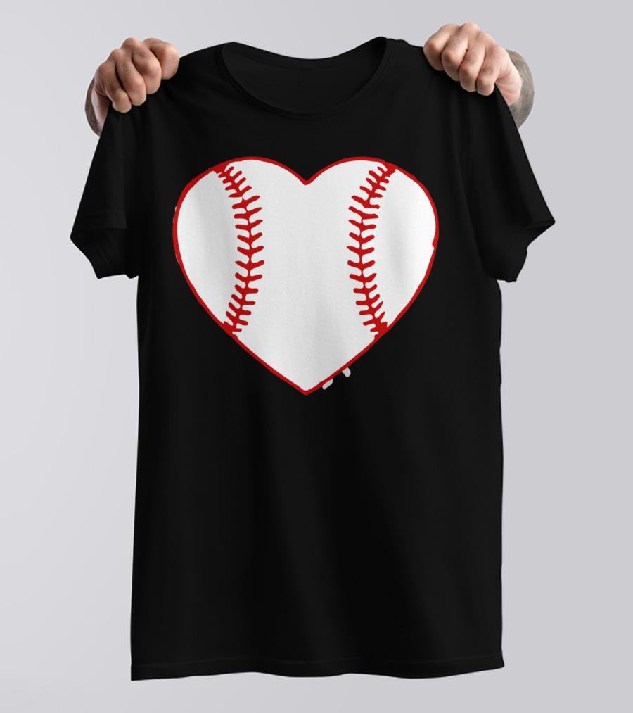 I Love Baseball Heart Stitching T-Shirt