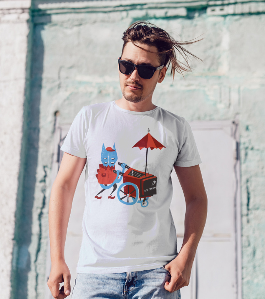 Ice Cream Beastie With Cart And Red Umbrella T-Shirt