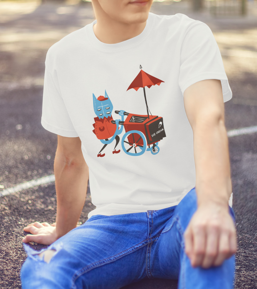 Ice Cream Beastie With Cart And Red Umbrella T-Shirt