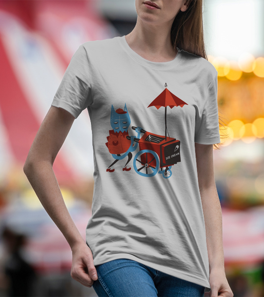 Ice Cream Beastie With Cart And Red Umbrella T-Shirt