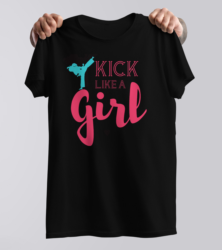 KICK LIKE A GIRL Teal Kicker Pink Script T-Shirt