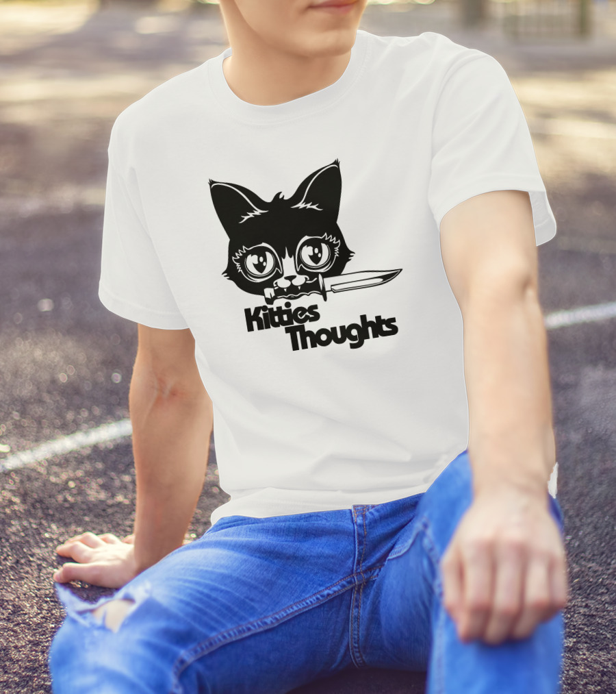 Kitties Thoughts Knife Cat Face T-Shirt
