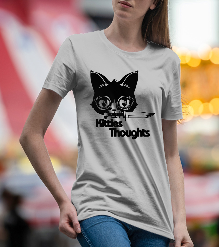 Kitties Thoughts Knife Cat Face T-Shirt
