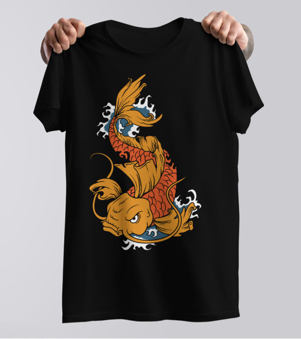 Koi Fish With Dynamic Waves And Flowing Orange Scales T-Shirt