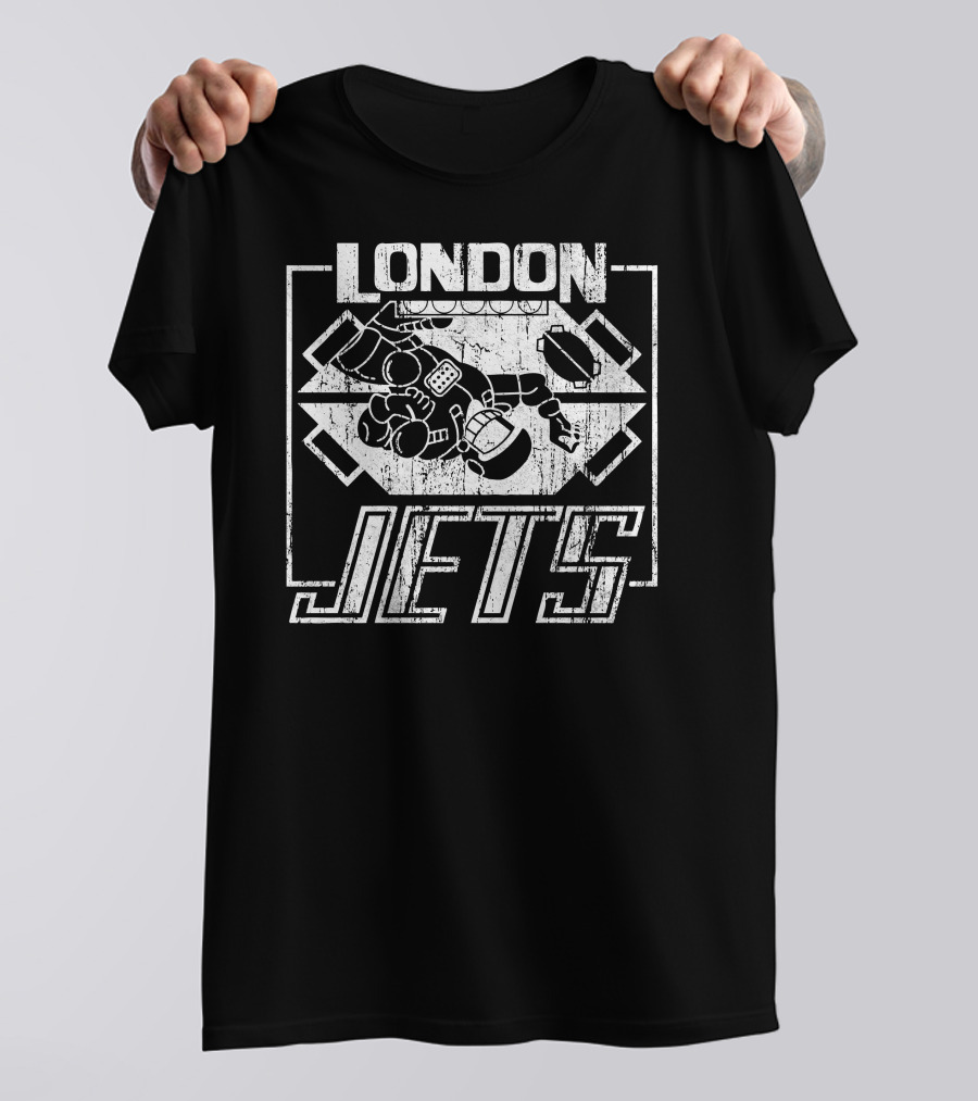 London Jets Hockey Player Robot Motif T-Shirt