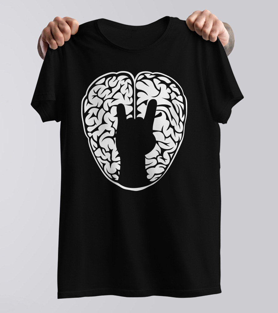 Nerd N Proud Brain Rock Hand Gesture T-Shirt