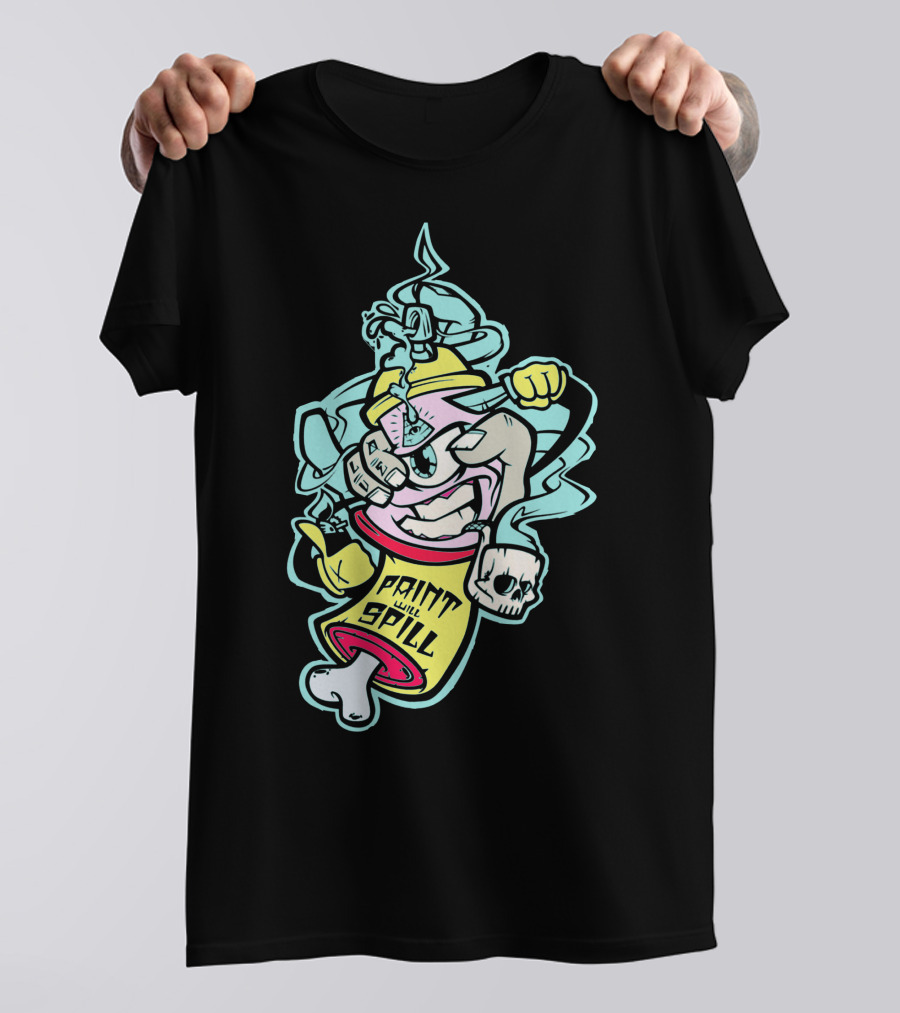 Paint Will Spill Graffiti Character With Skull And Spray Can Adventure T-Shirt