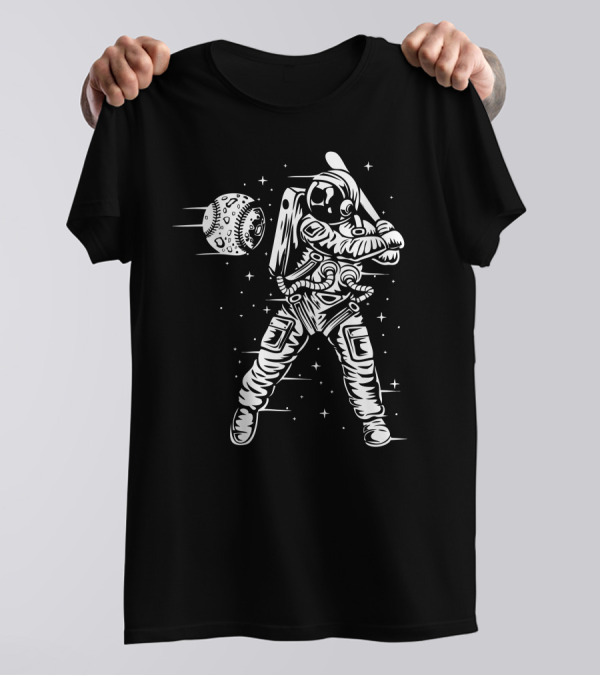 Space Astronaut Hitting Moon Baseball T-Shirt