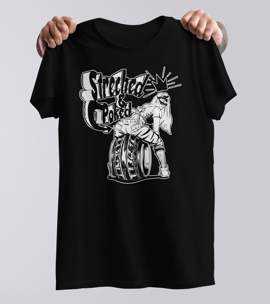 Streched And Poked Girl Posing On Stacked Tires With Crown And Shades T-Shirt