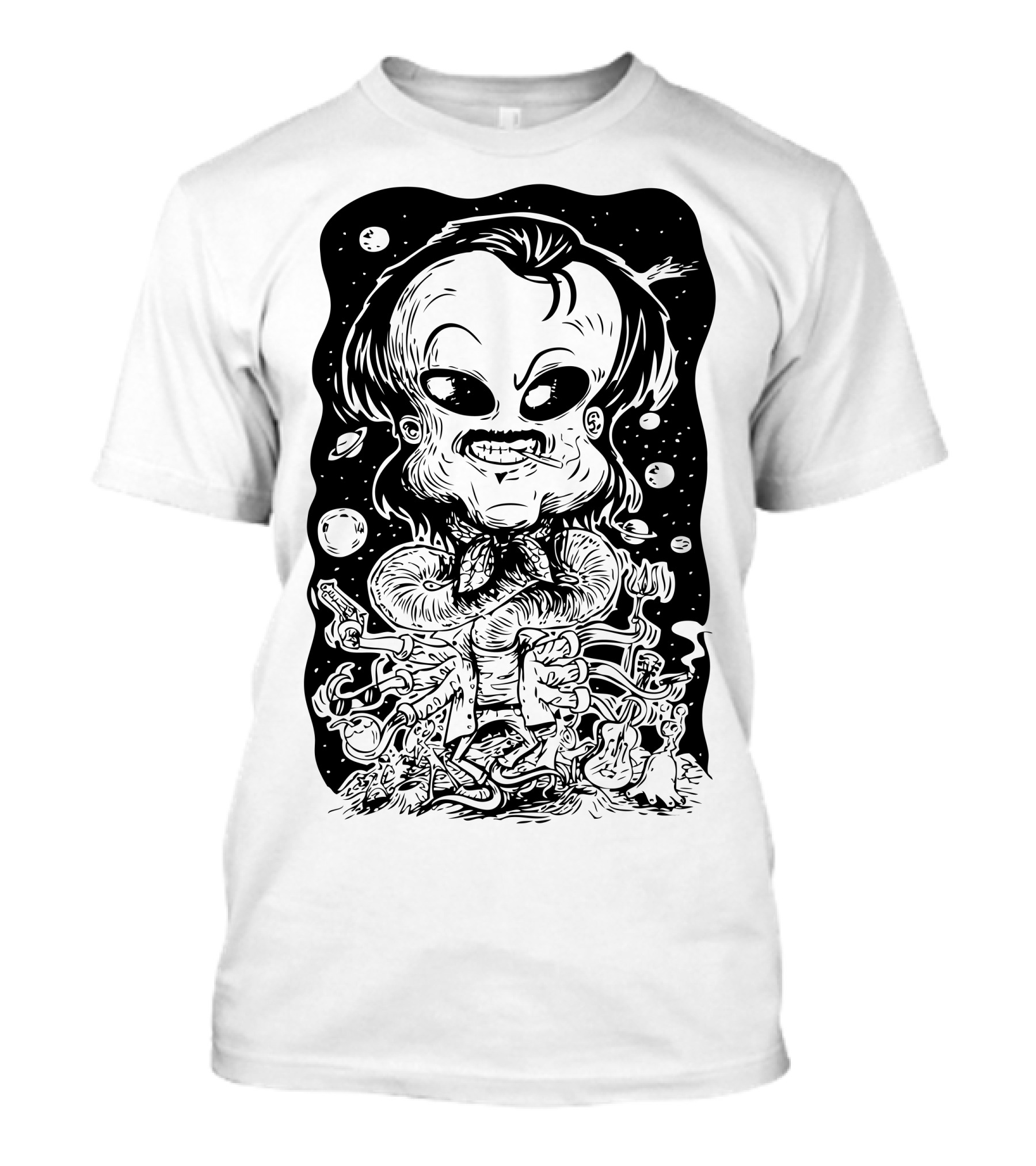 Rajinikanth Alien Cartoon Mashup Sci-Fi Black T-Shirt