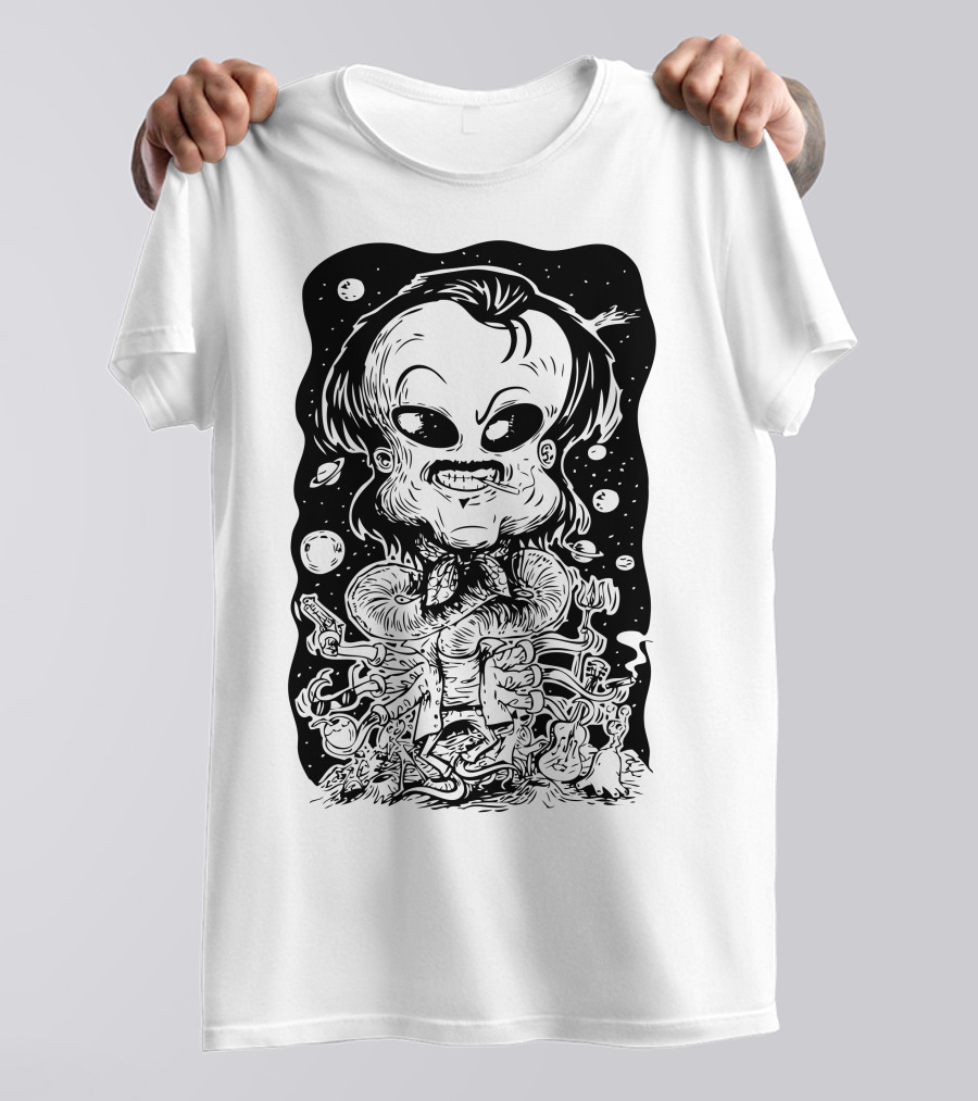 Rajinikanth Alien Cartoon Mashup Sci-Fi Black T-Shirt