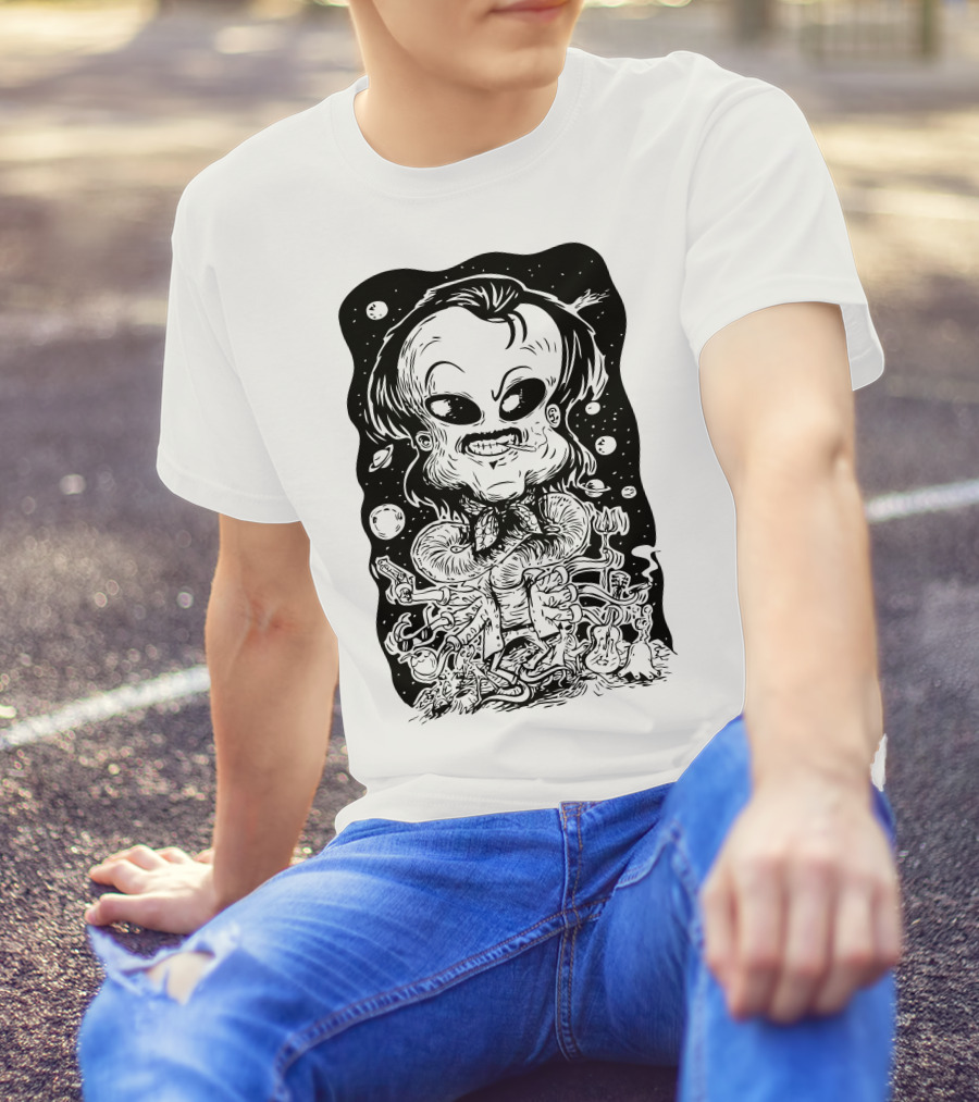 Rajinikanth Alien Cartoon Mashup Sci-Fi Black T-Shirt