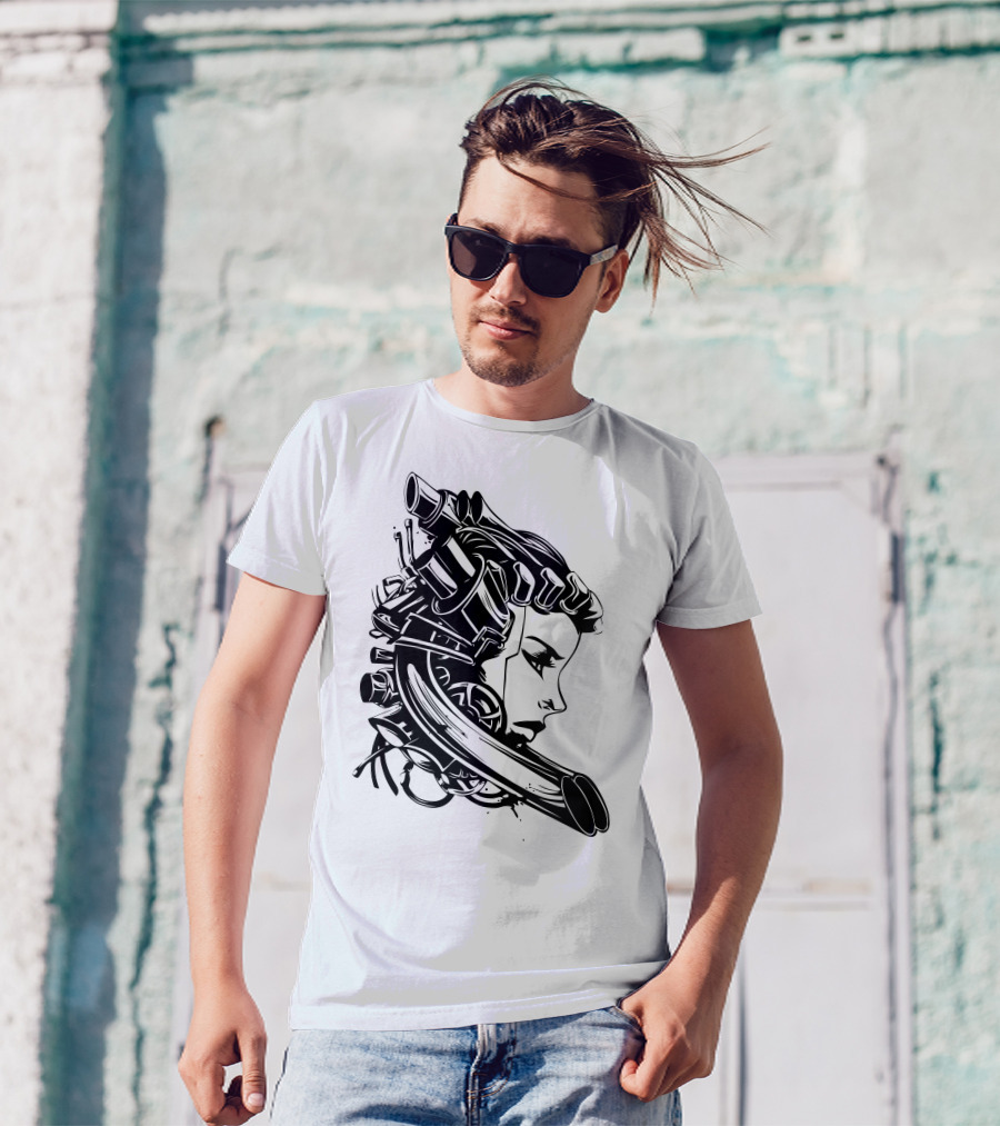 Biker Gal Engine Head T-Shirt