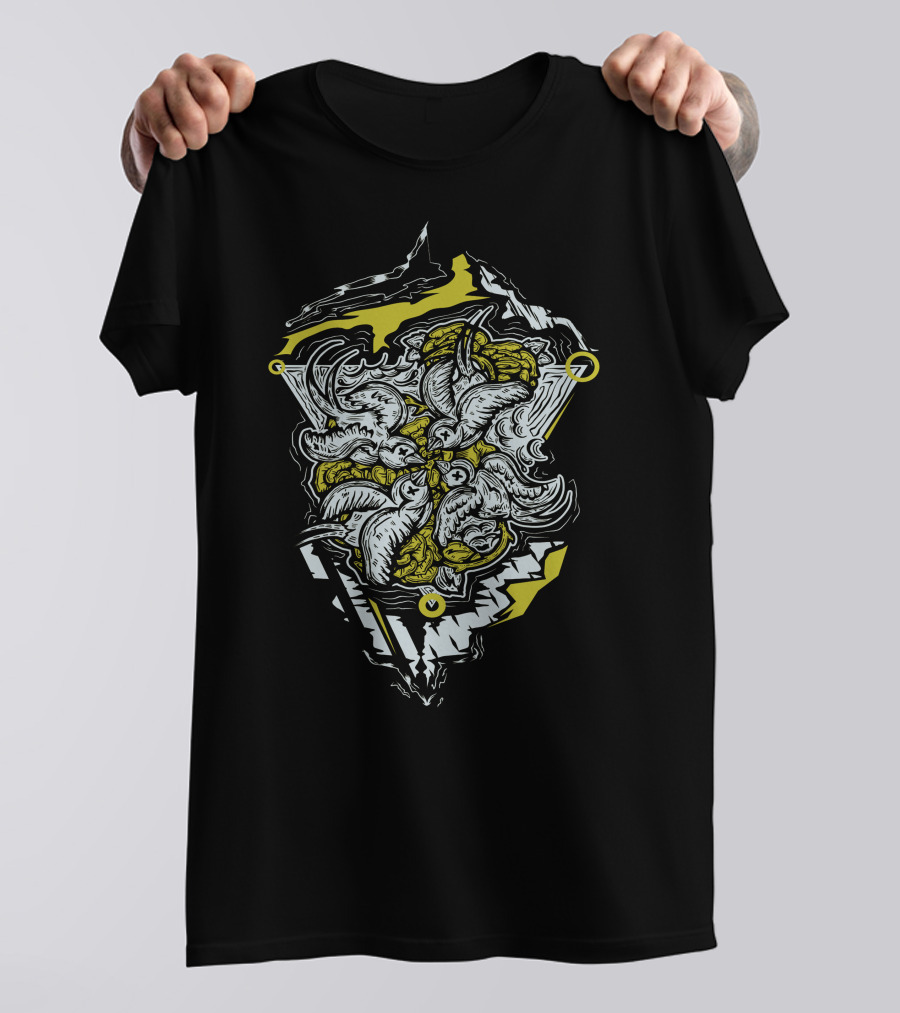 The Birds And Booze — Dynamic Flying Birds With Number 7 And Abstract Elements T-Shirt