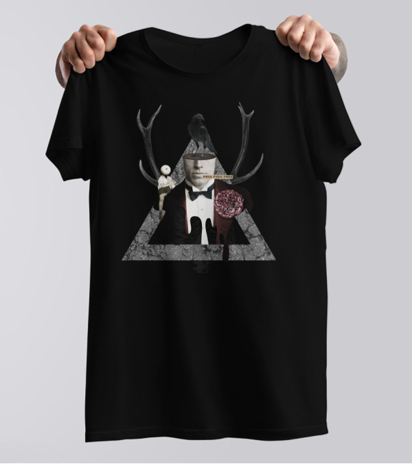 The Death Free Free Free Antler Triangle Raven Rose T-Shirt