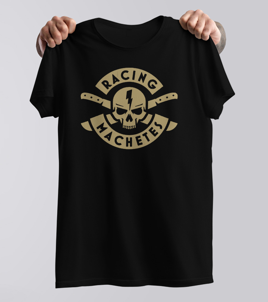 Racing Machetes Skull With Crossed Blades And Lightning Bolt T-Shirt