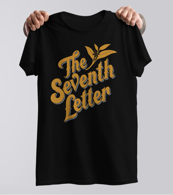 The Seventh Letter Bold Text With Orange Flower Motif T-Shirt