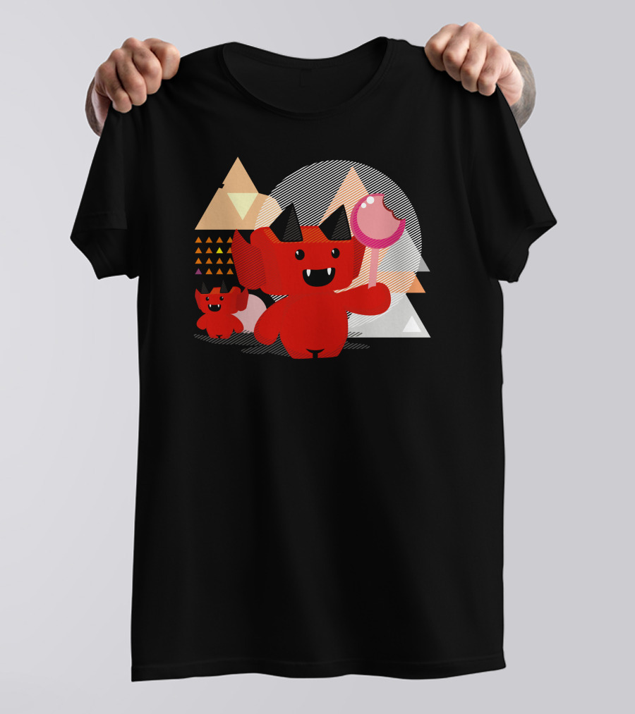 Tooth Fairy Lover Red Demon With Lollipop And Geometric Shapes T-Shirt