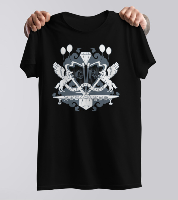 Love And Radio Winged Dog Crests With Balloons And Diamonds T-Shirt