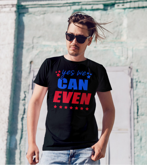 Yes We Can Even Stars Bold Red Blue Text T-Shirt