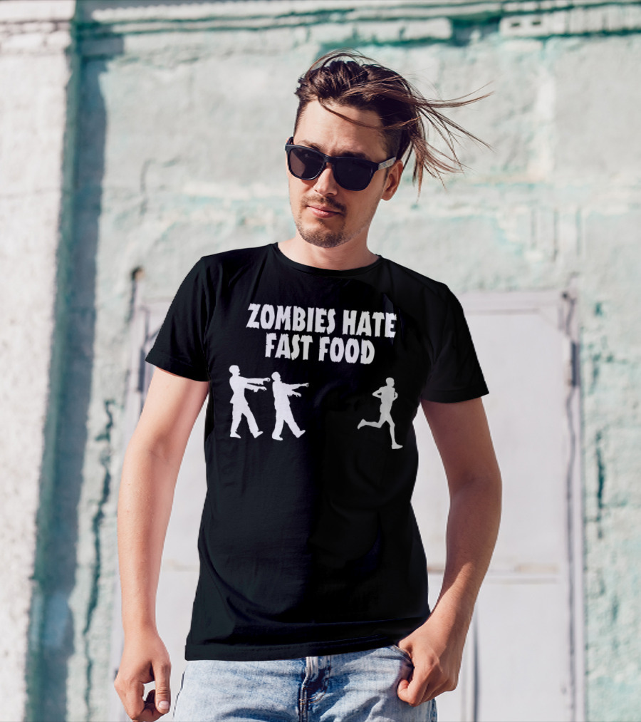Zombies Hate Fast Food Silhouettes Chase Scene T-Shirt