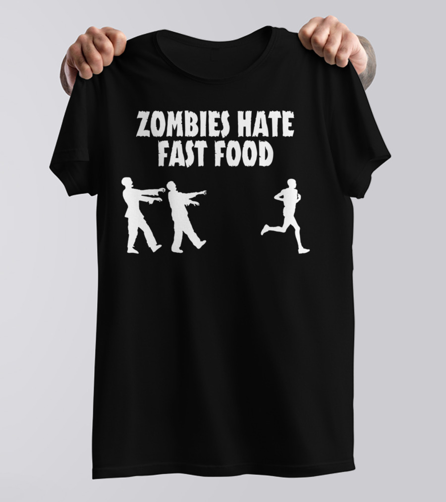 Zombies Hate Fast Food Silhouettes Chase Scene T-Shirt