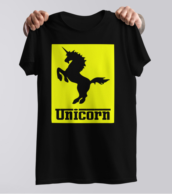 Unicorn Ferrari Car Logo Parody Black Yellow T-Shirt