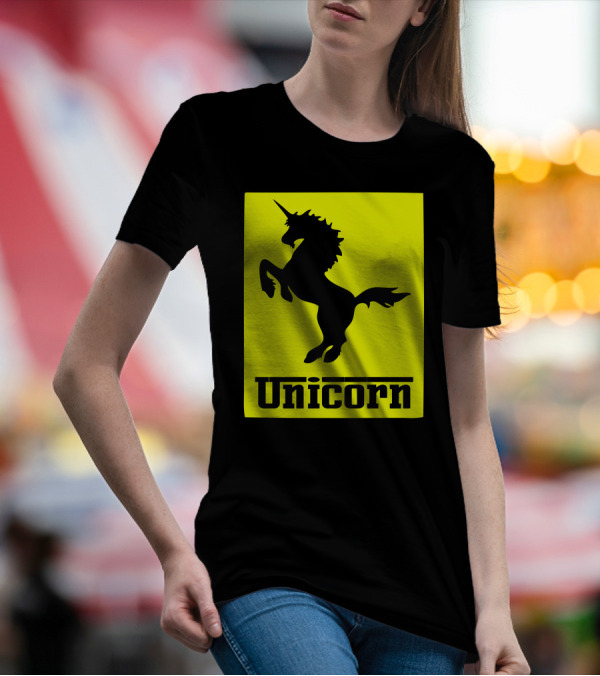 Unicorn Ferrari Car Logo Parody Black Yellow T-Shirt