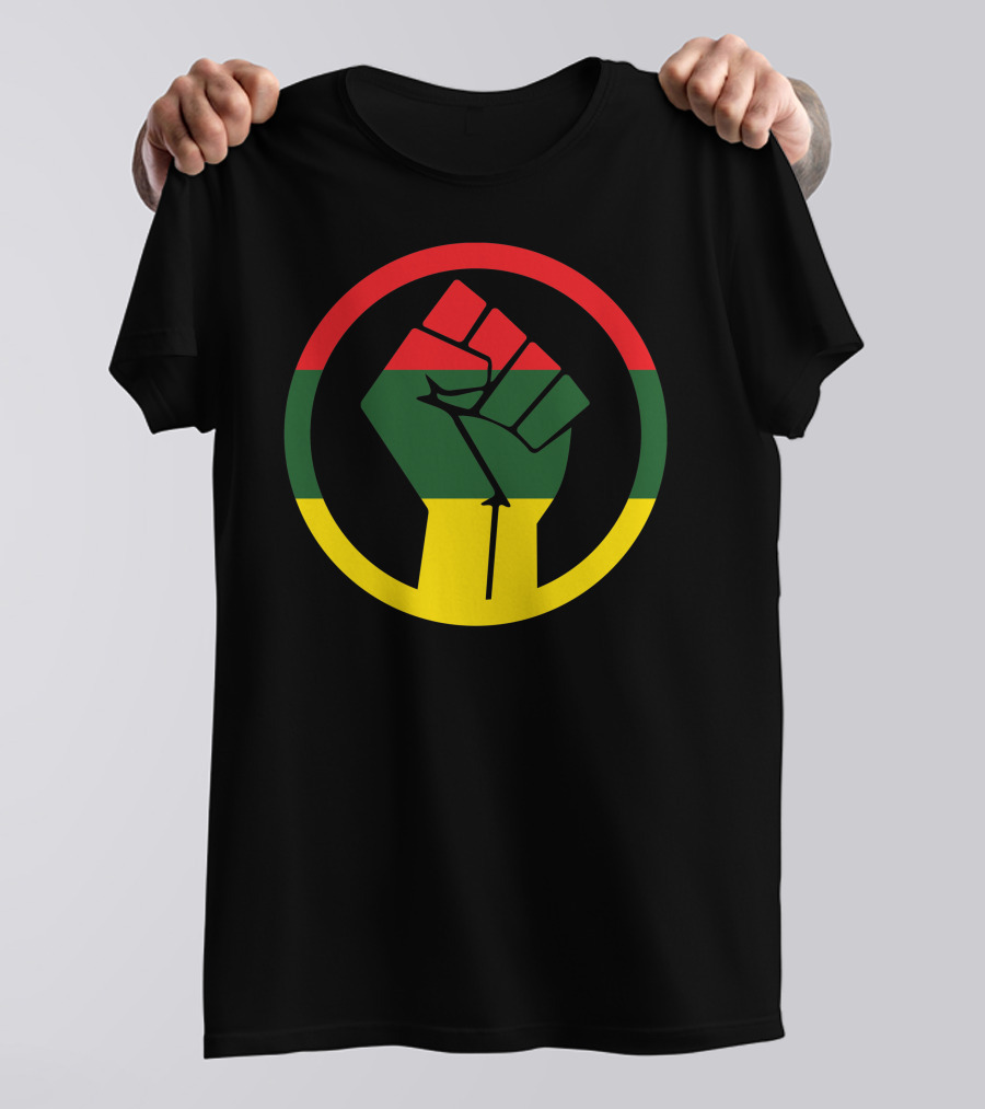 Rastafarian Black Power Fist With Red Gold Green Circle T-Shirt
