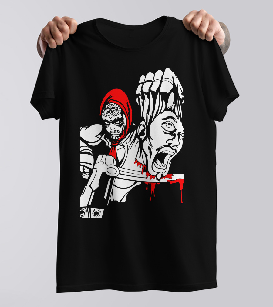 Red Murder Reaper With Scythe And Severed Head T-Shirt