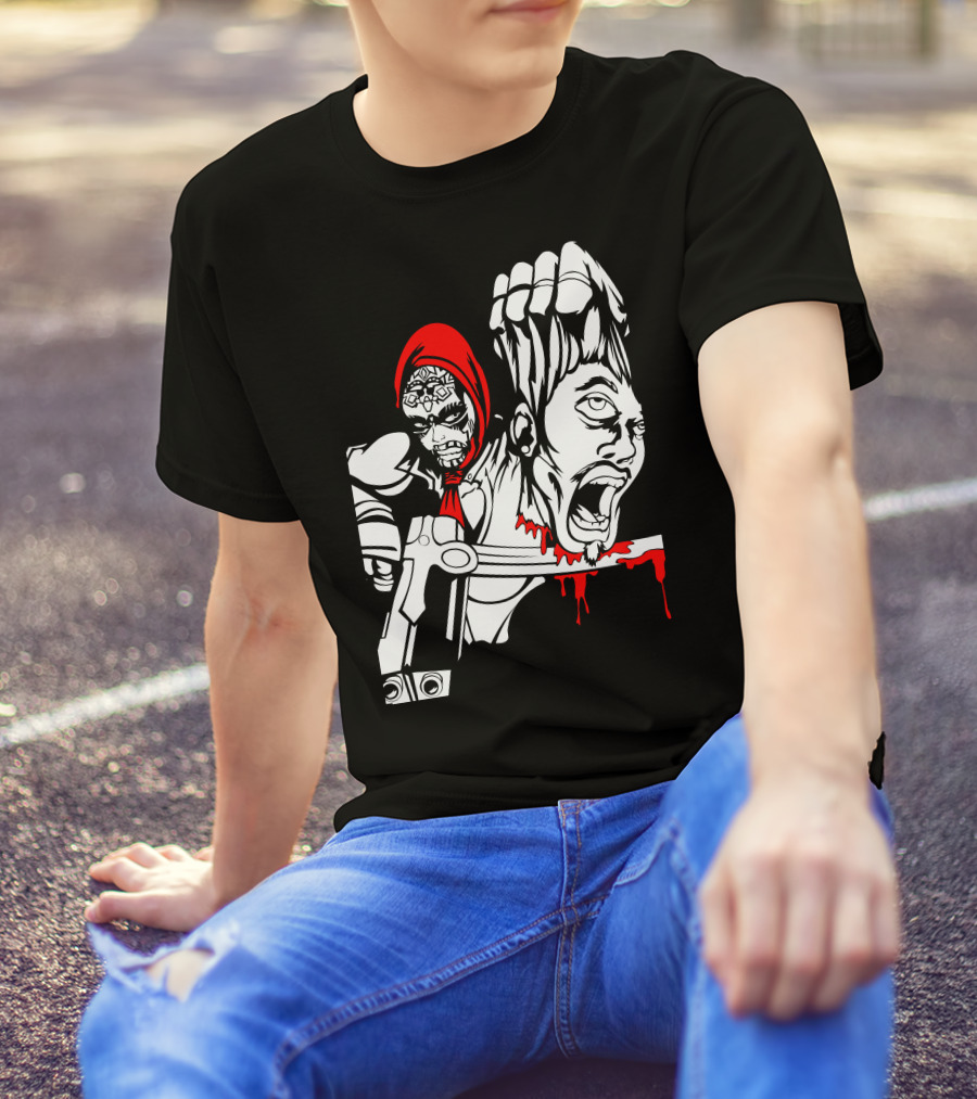 Red Murder Reaper With Scythe And Severed Head T-Shirt