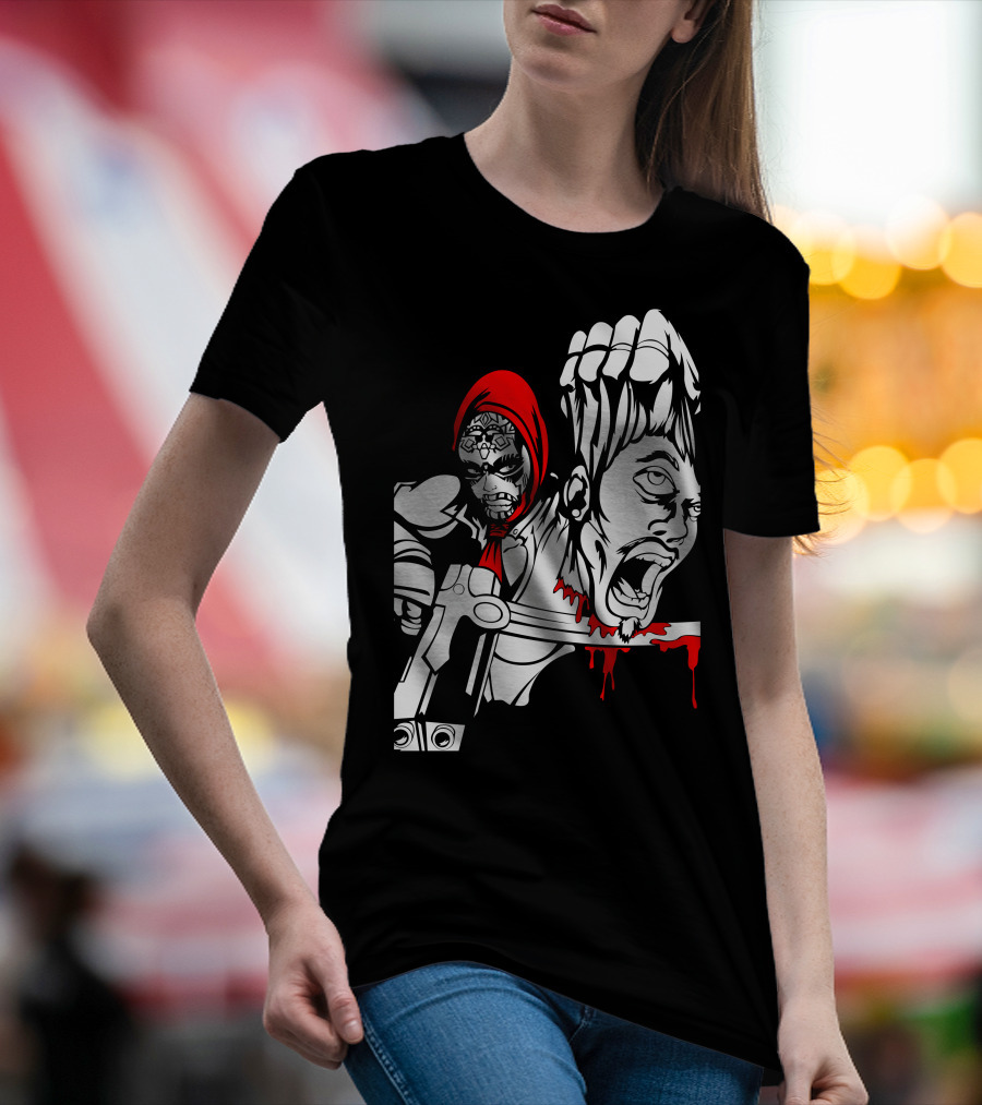 Red Murder Reaper With Scythe And Severed Head T-Shirt