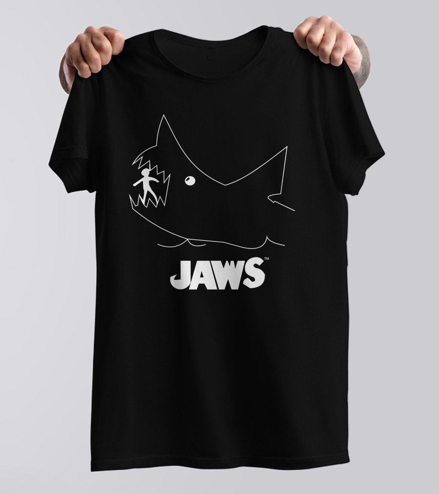 Jaws Movie Shark With Diver Chalk Board Style Cotton Blend T-Shirt