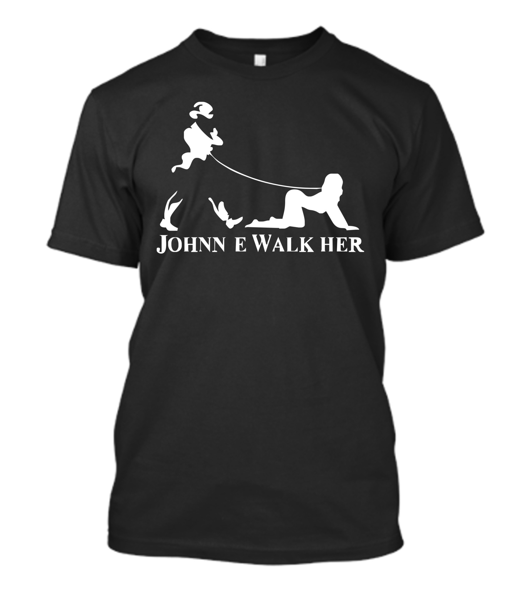 Johnnie Walk Her Walker Mens Funny Whisky Parody Iconic Leash T-Shirt