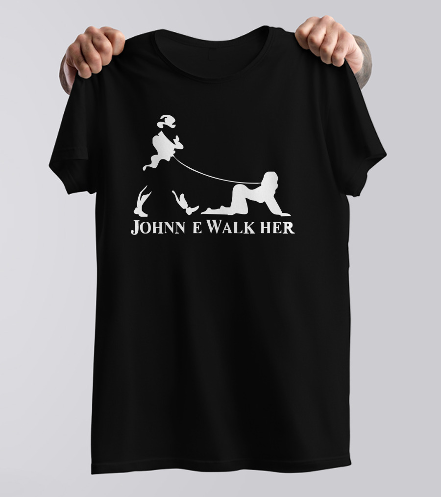 Johnnie Walk Her Walker Mens Funny Whisky Parody Iconic Leash T-Shirt