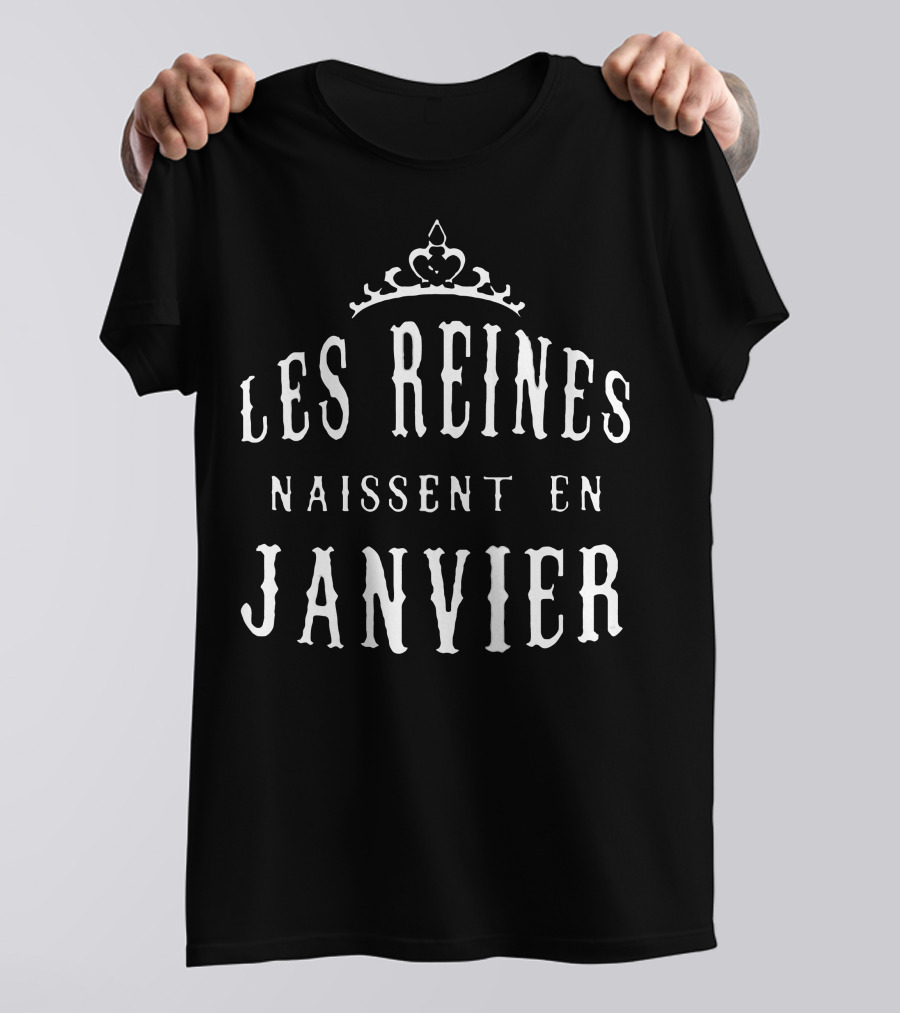 Les Reines Naissent En Janvier Couronne Texte Blanc Føroyar Charter T-Shirt