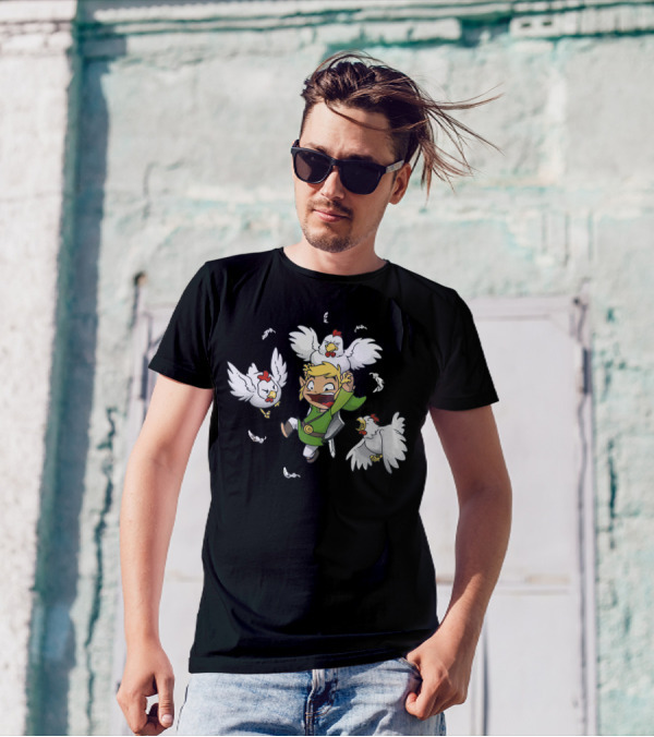 Maybe A Bad Idea Hero Surrounded By Angry Chickens T-Shirt