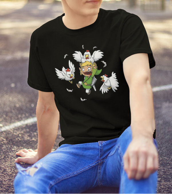 Maybe A Bad Idea Hero Surrounded By Angry Chickens T-Shirt